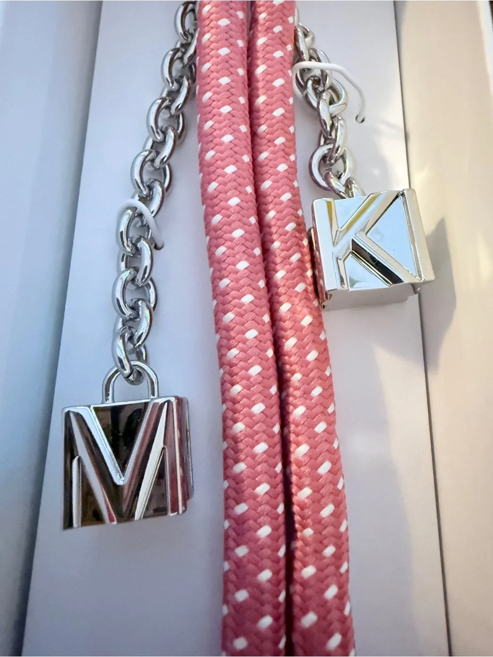 Michael Kors Pink Rosewood Rope Tassel Keychain with Silver Hardware NWT